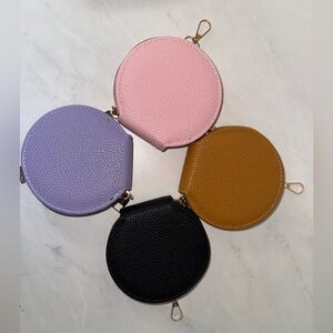 Round Faux Leather Coin Purse Charm - Pink, Purple, Tan, Black